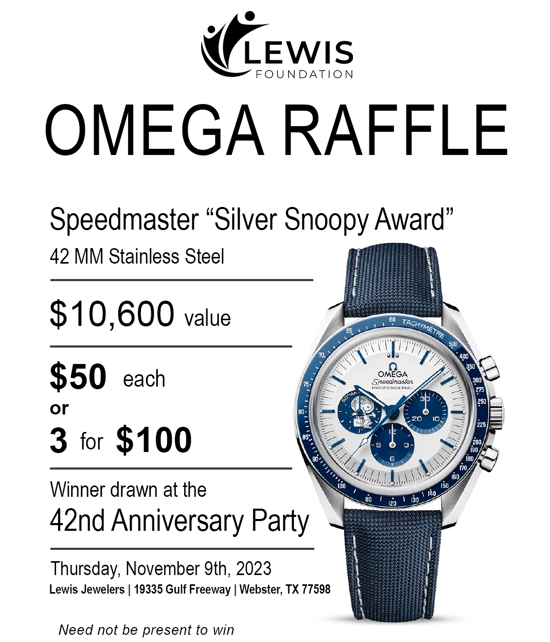Omega Speedmaster Silver Snoopy Award Raffle 2023 – Lewis Jewelers, Inc.